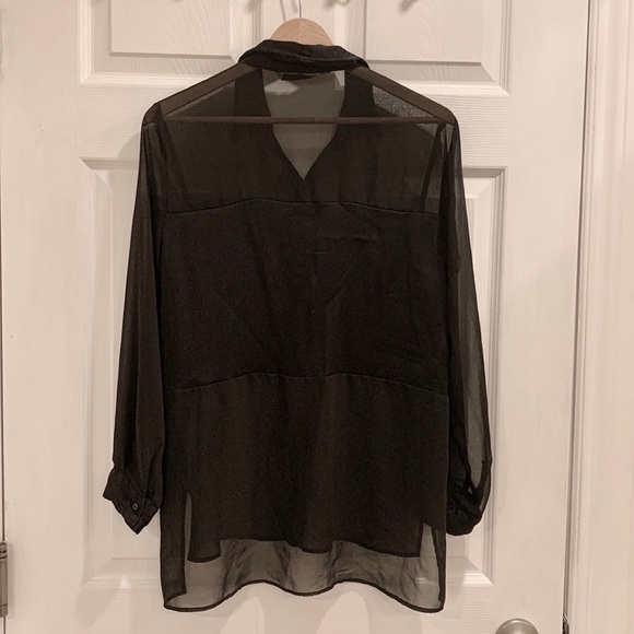 ZARA Sheer Satin Block Cutout Black Button Down Blouse - Picture 11 of 14
